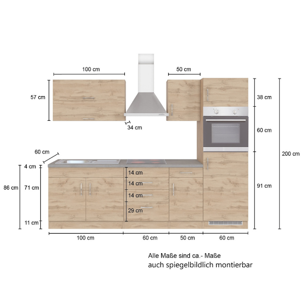 Kitchenette Sorrella 270cm avec espace pour four et réfrigérateur - blanc/chêne - Image 6