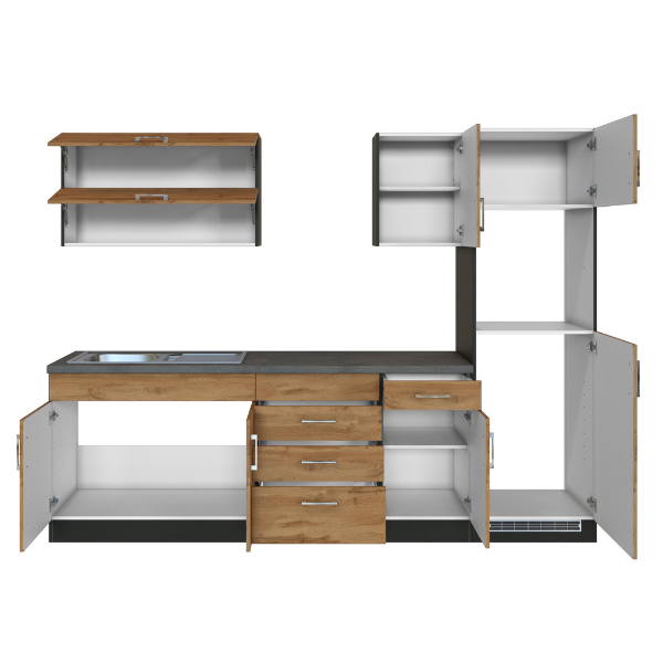 Kitchenette Sorrella 270cm avec espace pour four et réfrigérateur - chêne/graphite - Image 12