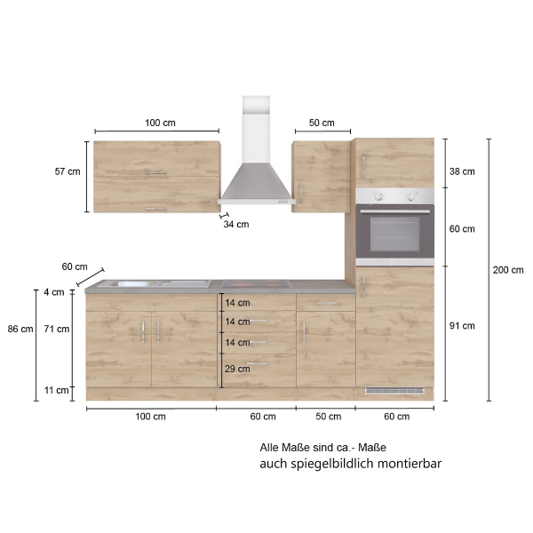 Kitchenette Sorrella 270cm avec espace pour four et réfrigérateur - chêne/graphite - Image 6