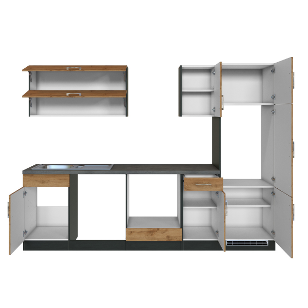 Kitchenette Sorrella 270cm avec espace pour four, lave-vaisselle et réfrigérateur - blanc/chêne - Image 11
