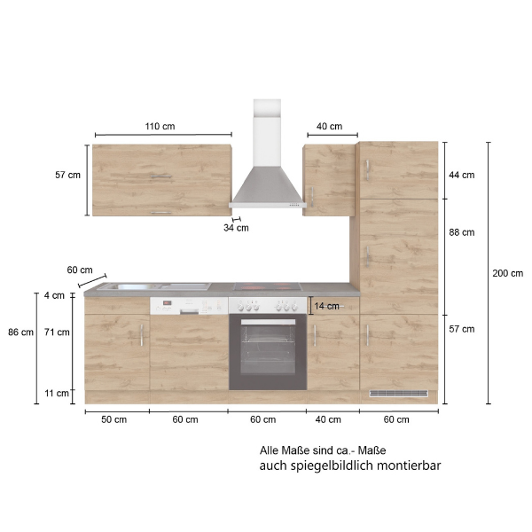 Kitchenette Sorrella 270cm avec espace pour four, lave-vaisselle et réfrigérateur - blanc/chêne - Image 4