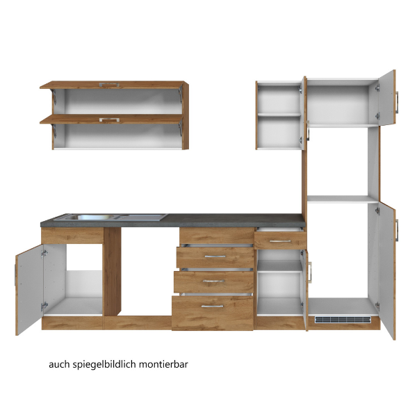 Kitchenette Sorrella 270cm avec espace pour lave-vaisselle, four et réfrigérateur - blanc/chêne - Image 12