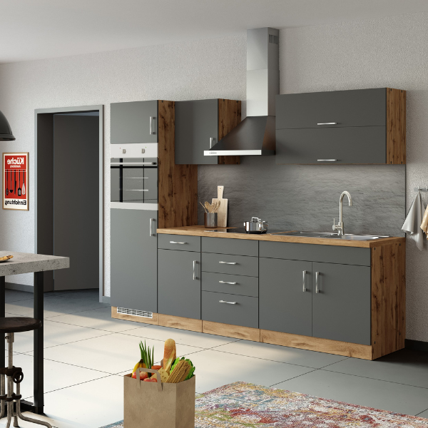 Kitchenette Sorrella 270cm avec four et réfrigérateur - anthracite/chêne - Image 4