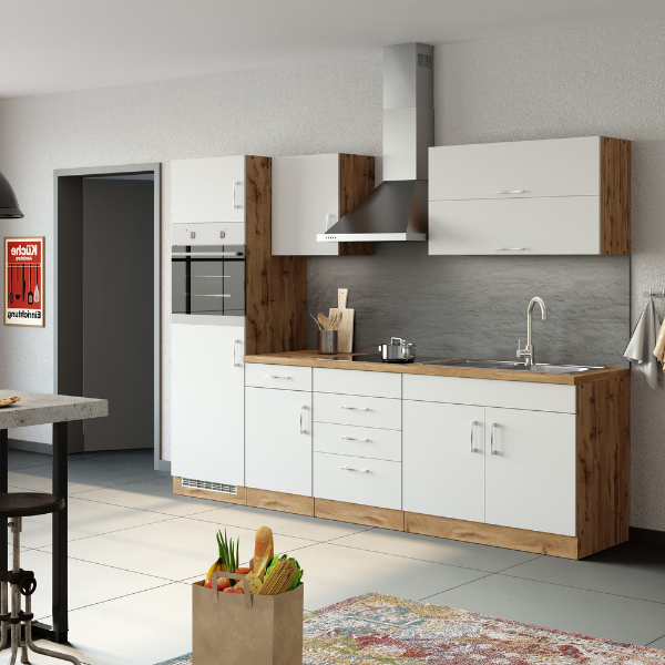 Kitchenette Sorrella 270cm avec four et réfrigérateur - blanc/chêne - Image 4