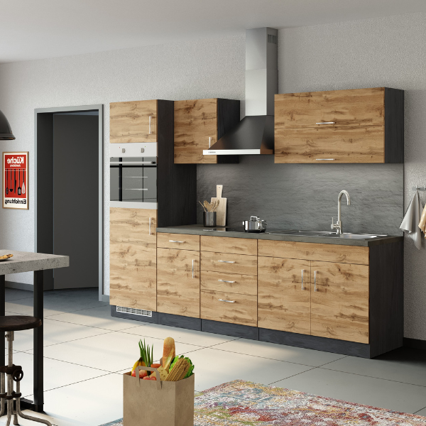 Kitchenette Sorrella 270cm avec four et réfrigérateur - chêne/graphite - Image 4