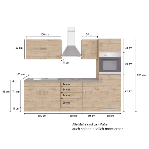 Kitchenette Sorrella 270cm avec four et réfrigérateur - chêne/graphite - Image 6