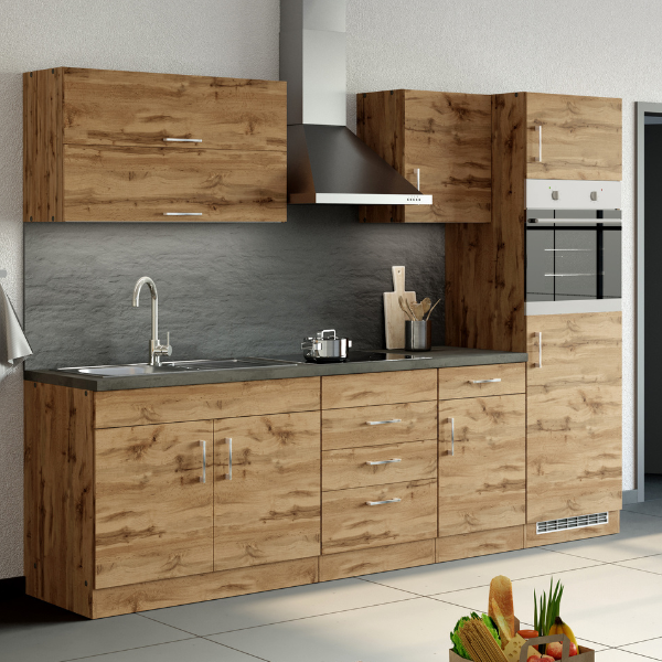 Kitchenette Sorrella 270cm avec four et réfrigérateur - chêne