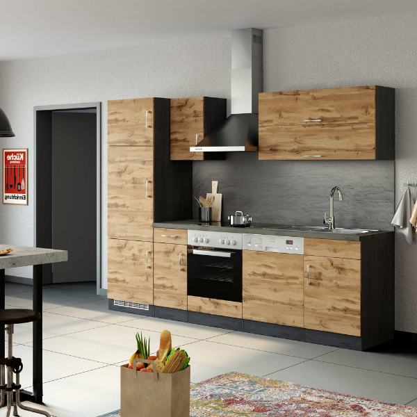 Kitchenette Sorrella 270cm avec four, lave-vaisselle et réfrigérateur - chêne/graphite - Image 2