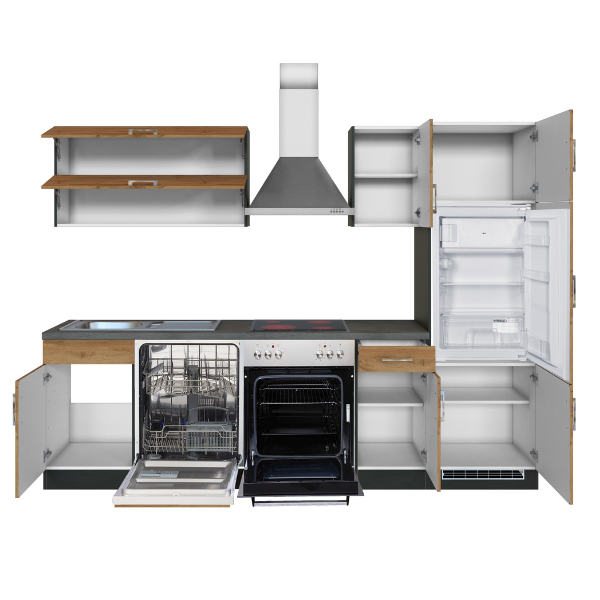 Kitchenette Sorrella 270cm avec four, lave-vaisselle et réfrigérateur - chêne/graphite - Image 11