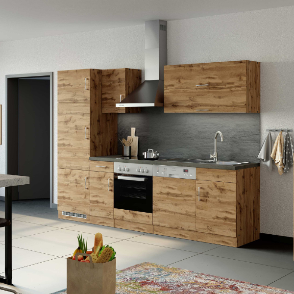 Kitchenette Sorrella 270cm avec four, lave-vaisselle et réfrigérateur - chêne - Image 2