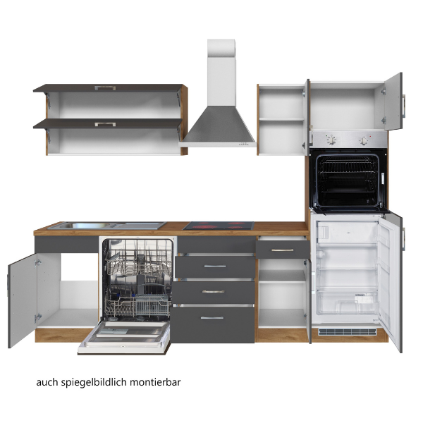 Kitchenette Sorrella 270cm avec lave-vaisselle, four et réfrigérateur - anthracite/chêne - Image 12