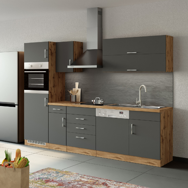 Kitchenette Sorrella 270cm avec lave-vaisselle, four et réfrigérateur - anthracite/chêne - Image 4
