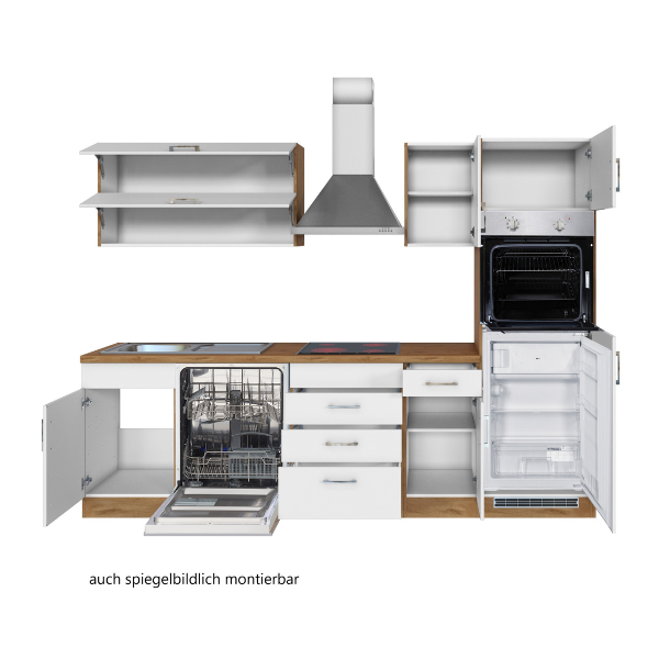 Kitchenette Sorrella 270cm avec lave-vaisselle, four et réfrigérateur - blanc/chêne - Image 12