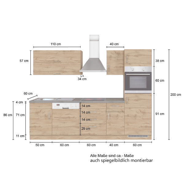 Kitchenette Sorrella 270cm avec lave-vaisselle, four et réfrigérateur - blanc/chêne - Image 6