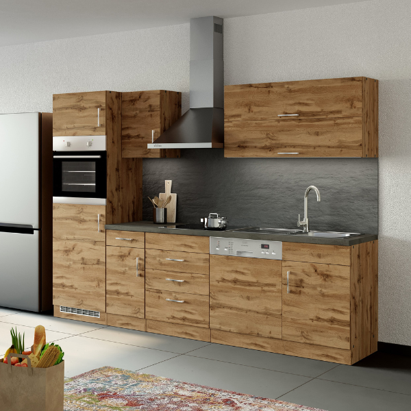 Kitchenette Sorrella 270cm avec lave-vaisselle, four et réfrigérateur - chêne - Image 4