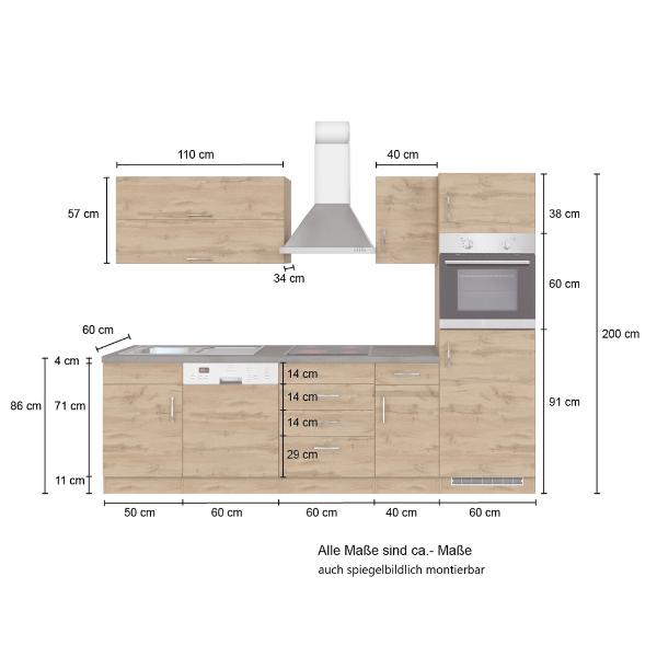 Kitchenette Sorrella 270cm avec lave-vaisselle, four et réfrigérateur - chêne - Image 6