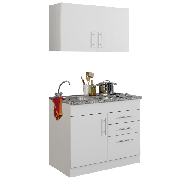 Kitchenette Toto 100cm avec plaque de cuisson - blanc/marbre - Image 2