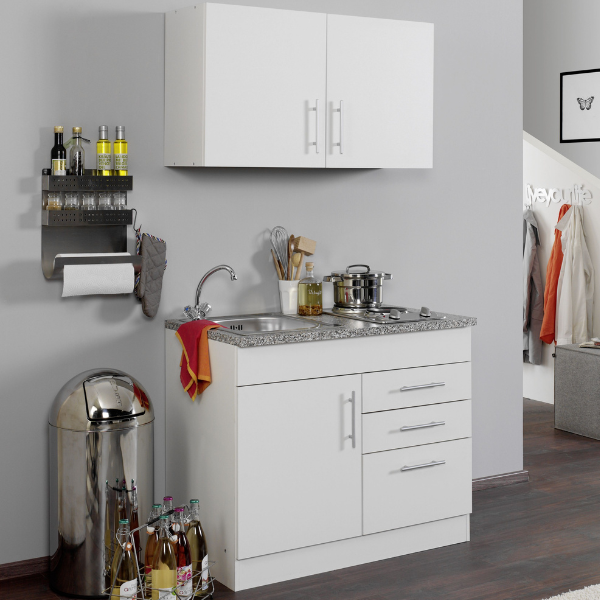Kitchenette Toto 100cm avec plaque de cuisson - blanc/marbre - Image 1