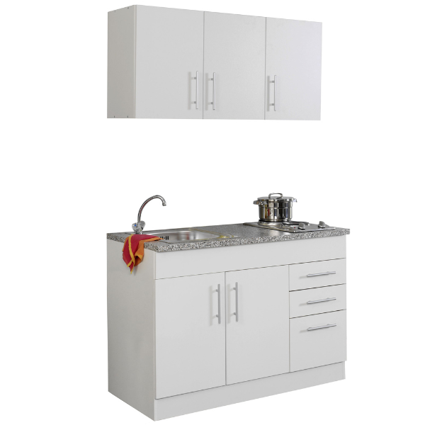 Kitchenette Toto 120cm avec plaque de cuisson - blanc/marbre - Image 2