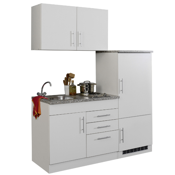 Kitchenette Toto 160cm avec plaque de cuisson et réfrigérateur - blanc/marbre - Image 2