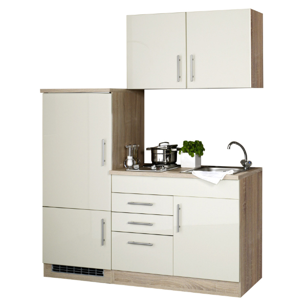 Kitchenette Toto 160cm avec plaque de cuisson et réfrigérateur - crème brillant - Image 2