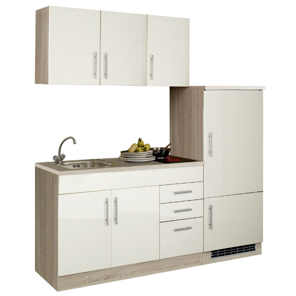 Kitchenette Toto 180cm avec plaque de cuisson et réfrigérateur - crème brillant - Image 2