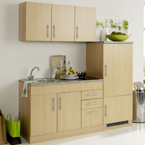 Kitchenette Toto 180cm avec plaque de cuisson et réfrigérateur - hêtre/marbre - Image 1