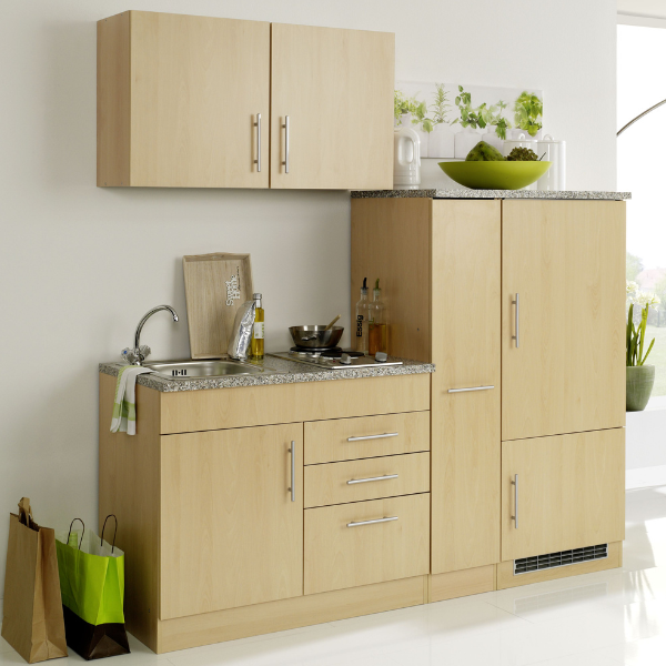 Kitchenette Toto 190cm avec plaque de cuisson et réfrigérateur - blanc/marbre - Image 1