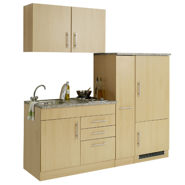 Kitchenette Toto 190cm avec plaque de cuisson et réfrigérateur - hêtre/marbre - Image 2