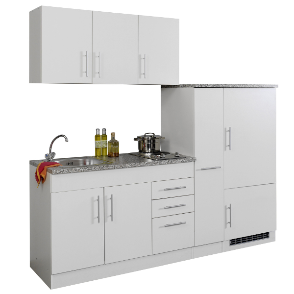 Kitchenette Toto 210cm avec plaque de cuisson et réfrigérateur - blanc/marbre - Image 2