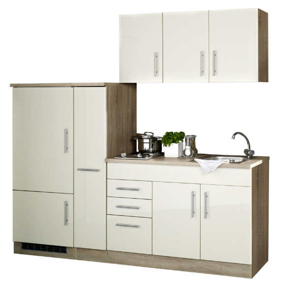 Kitchenette Toto 210cm avec plaque de cuisson et réfrigérateur - crème brillant - Image 2