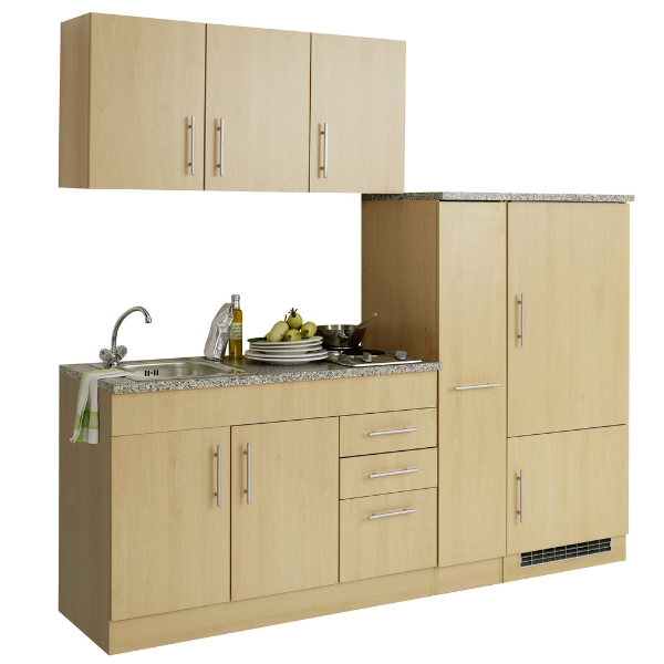 Kitchenette Toto 210cm avec plaque de cuisson et réfrigérateur - hêtre/marbre - Image 2