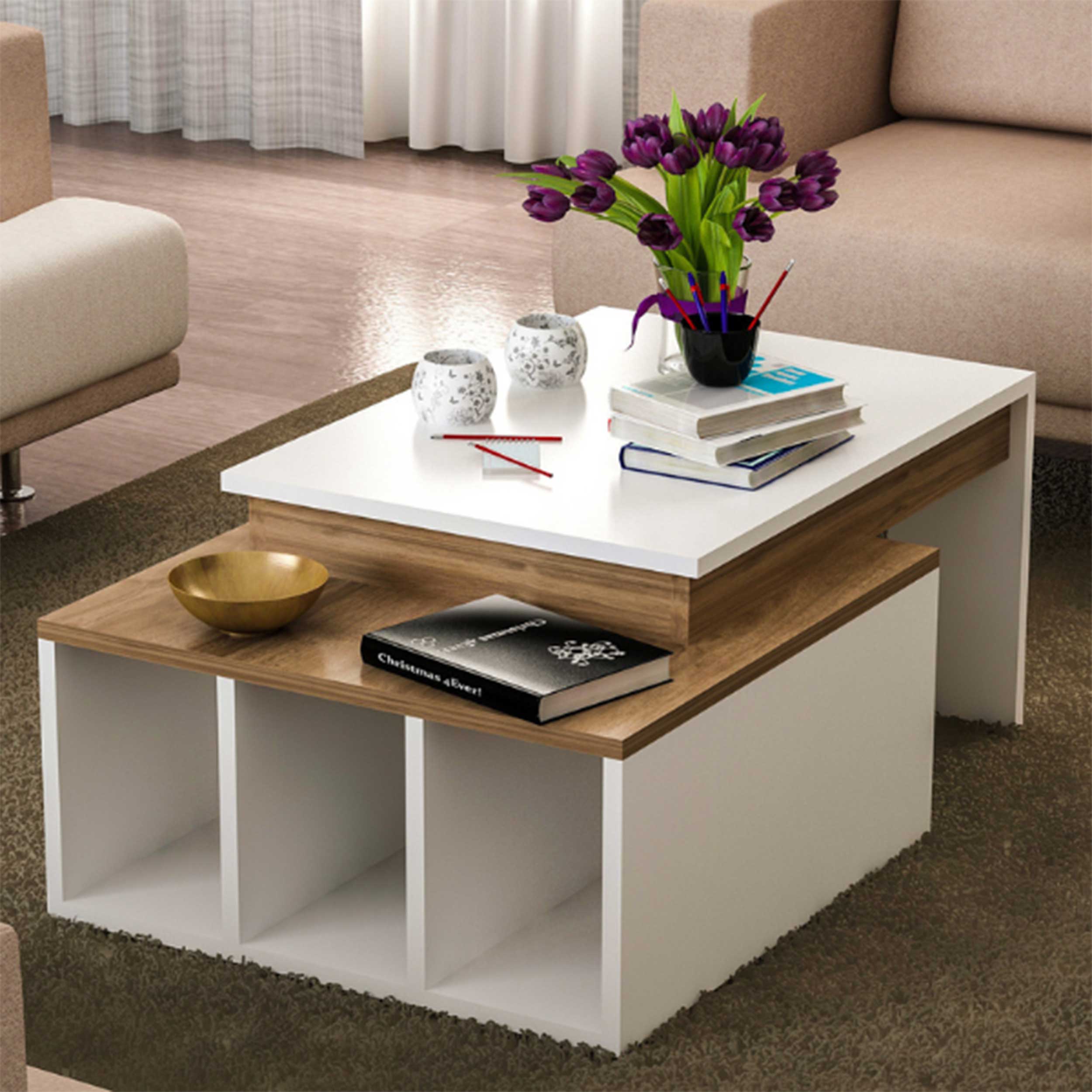 Kolarado Table basse | 100 % MÉLAMINE | Blanc, Noyer - Image 3