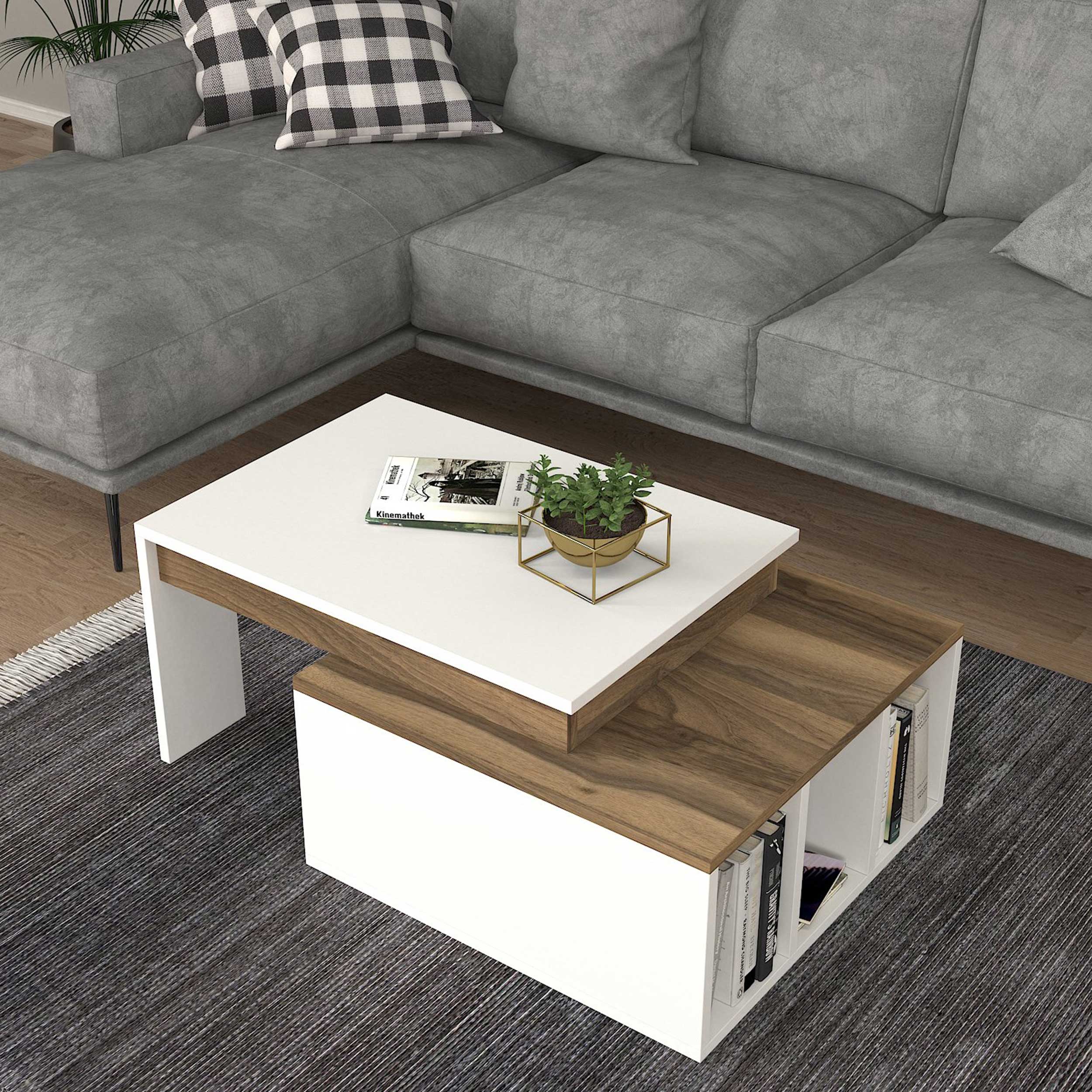 Kolarado Table basse | 100 % MÉLAMINE | Blanc, Noyer - Image 9