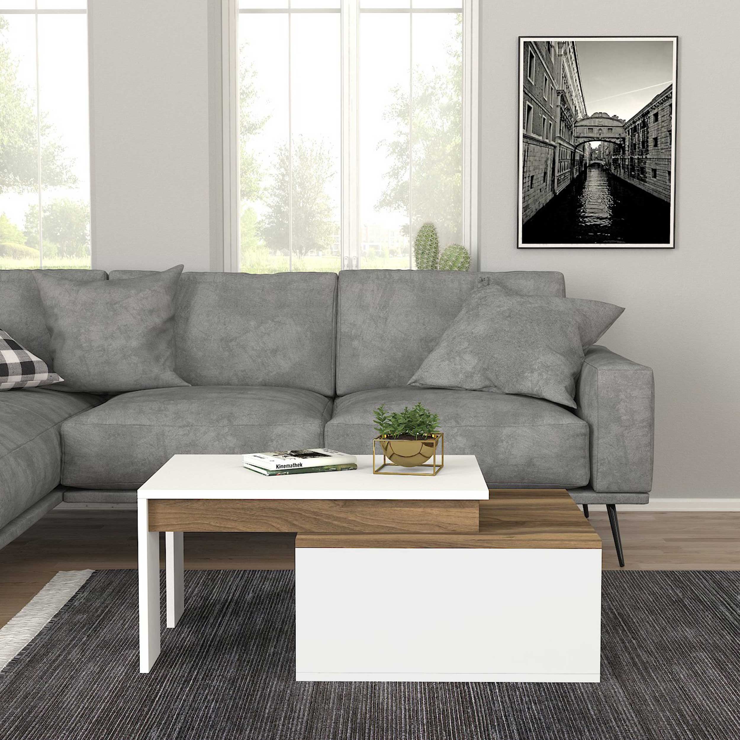 Kolarado Table basse | 100 % MÉLAMINE | Blanc, Noyer - Image 10