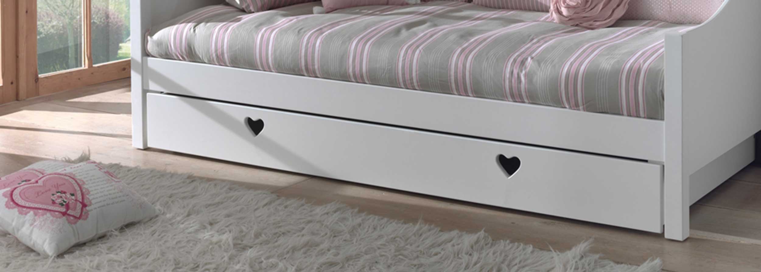 Lit à baldaquin Amori 90x200cm avec tiroir de lit et voile - blanc - Image 2