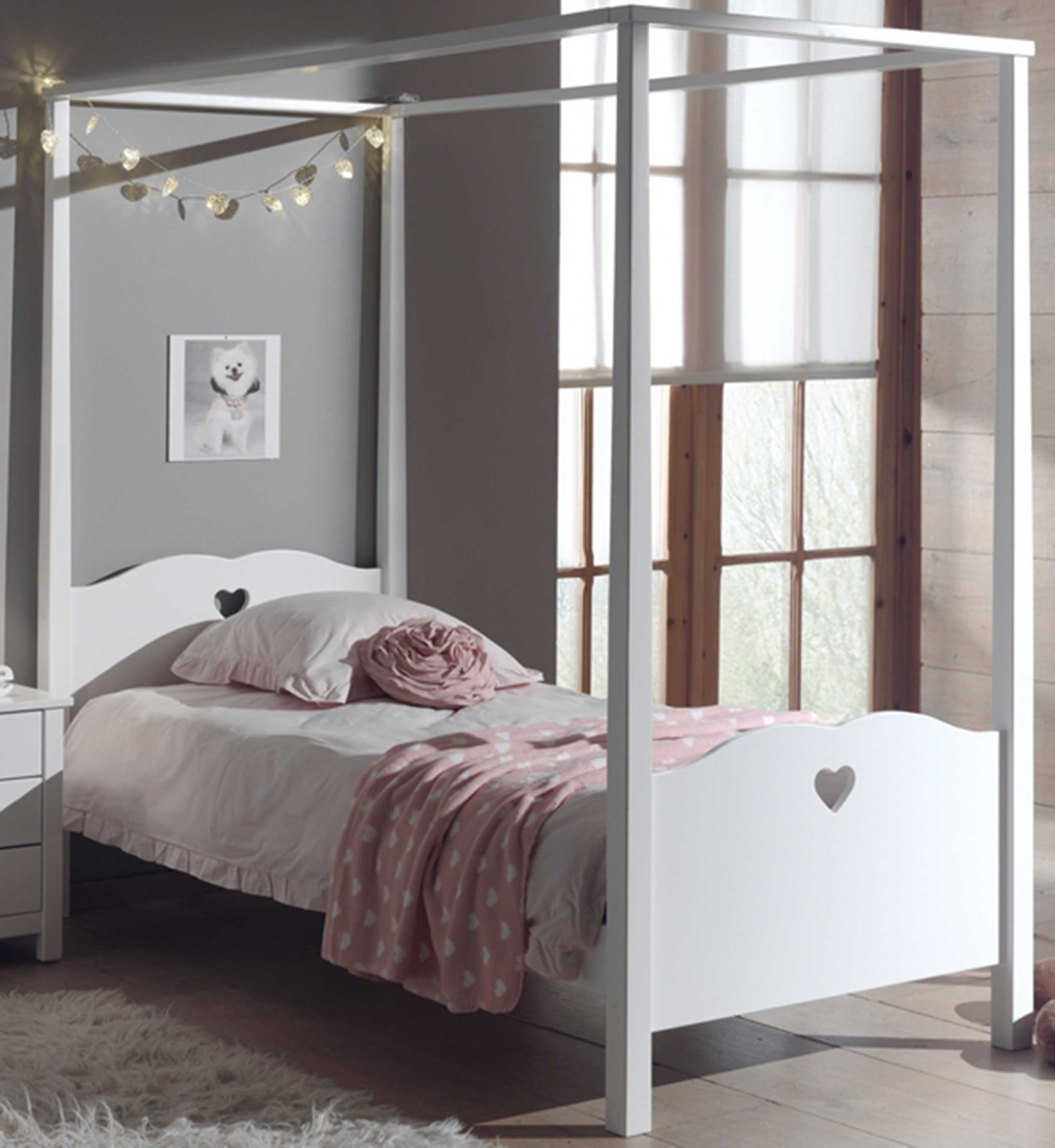 Lit à baldaquin Amori 90x200cm pour fille - blanc