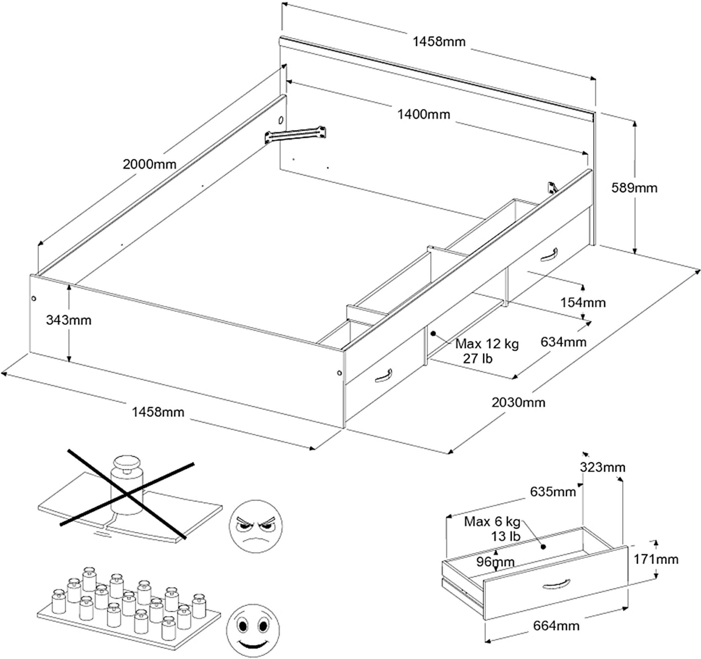 Lit Alma 140x200cm avec 2 tiroirs - blanc - Image 3