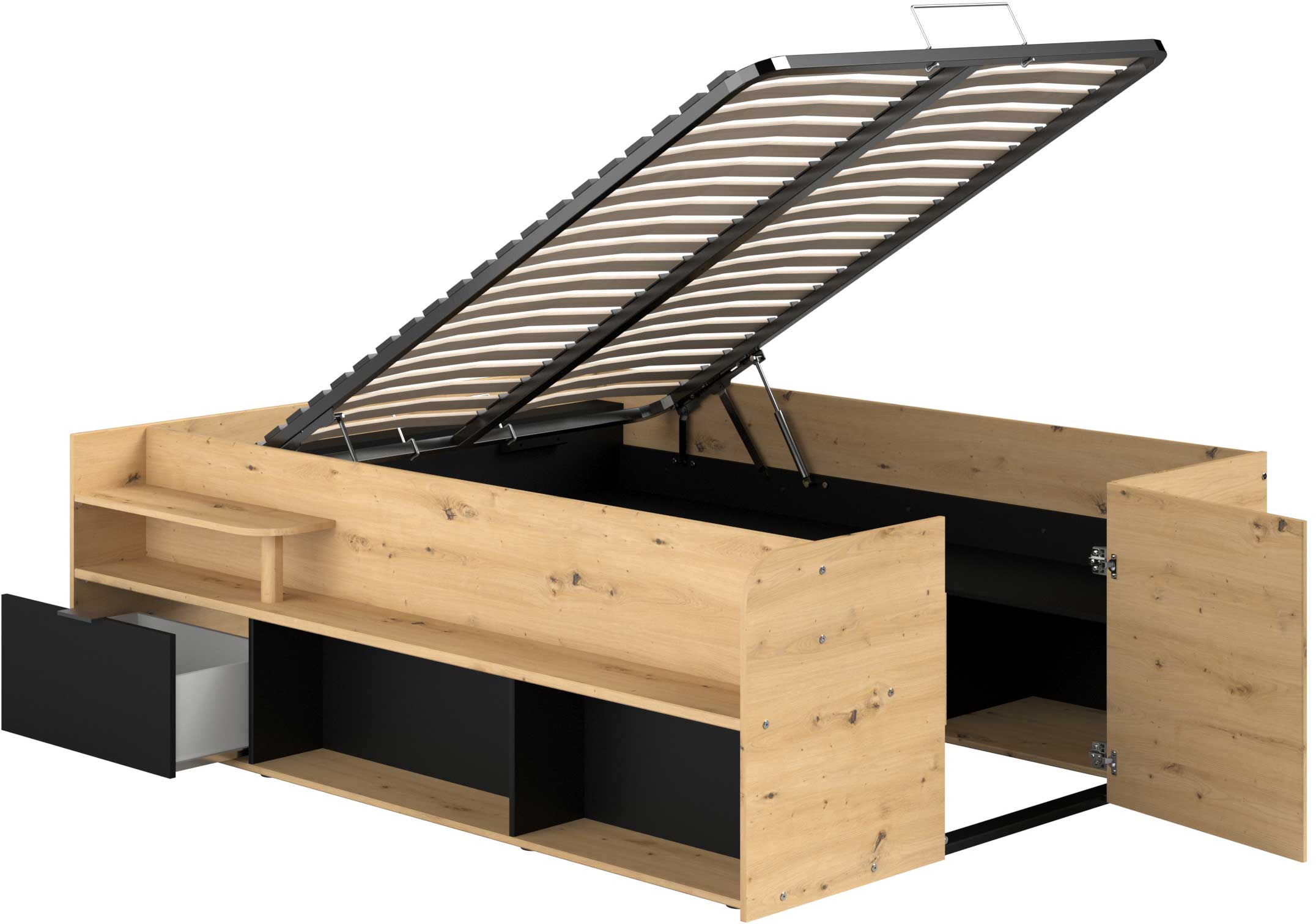 Lit avec espace de rangement Taravel 140x200 - chêne artisan - Image 4