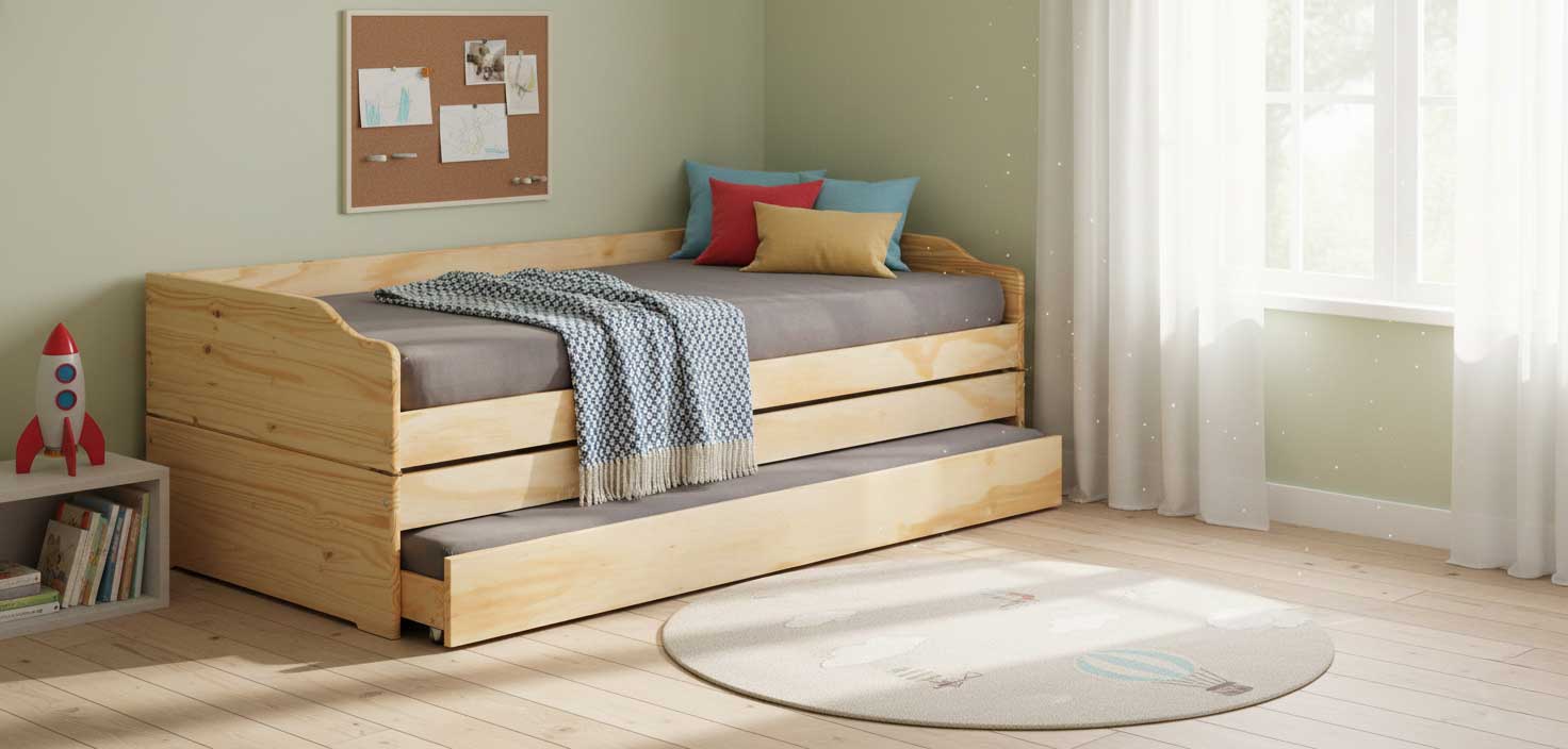 Lit banquette gigogne Lothar 90x200cm 3 couchages - bois de pin - Image 9