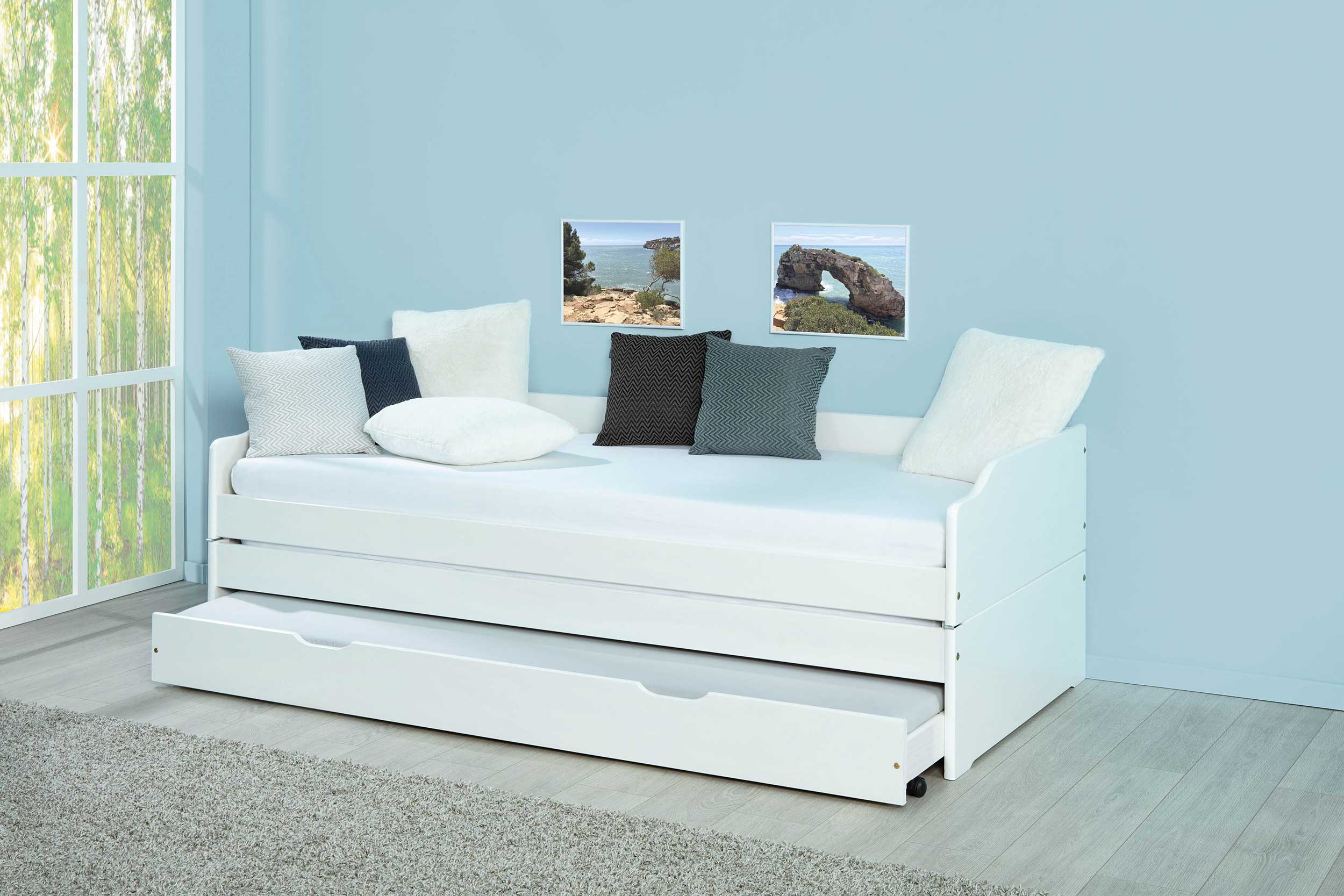 Lit banquette gigogne Lothar 90x200cm 3 couchages - white wash - Image 11