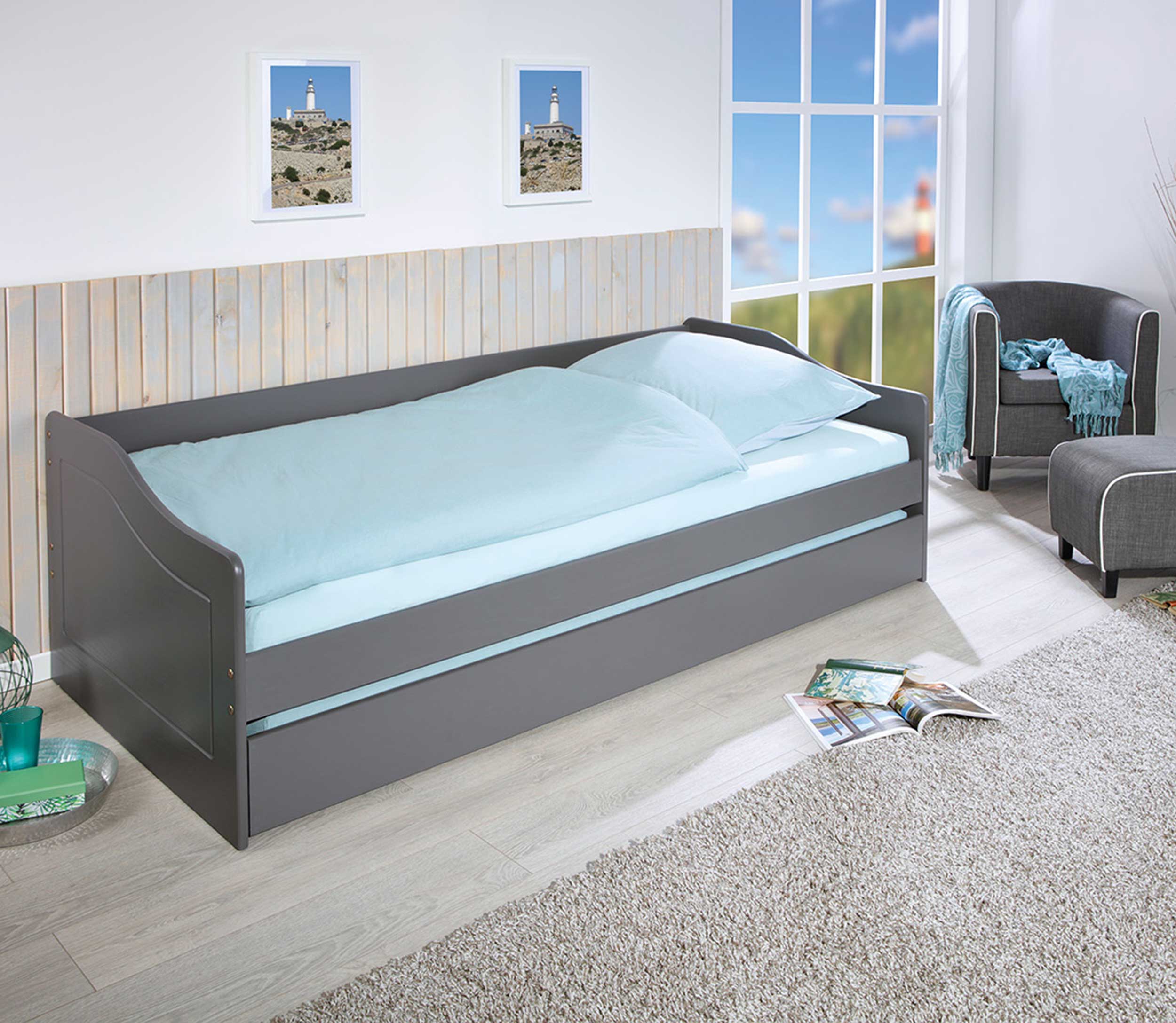 Lit banquette gigogne Malte - gris - Image 11