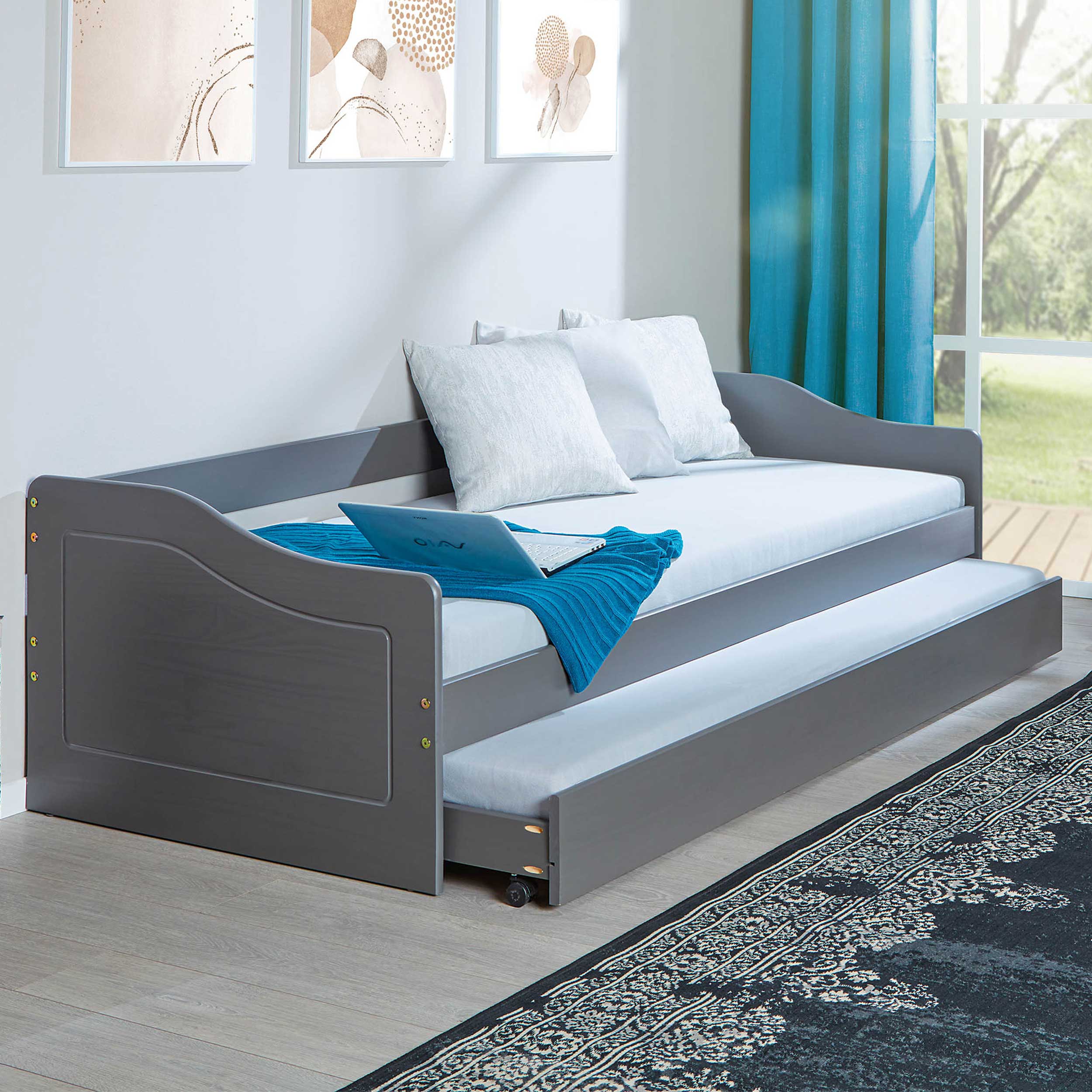 Lit banquette gigogne Malte - gris