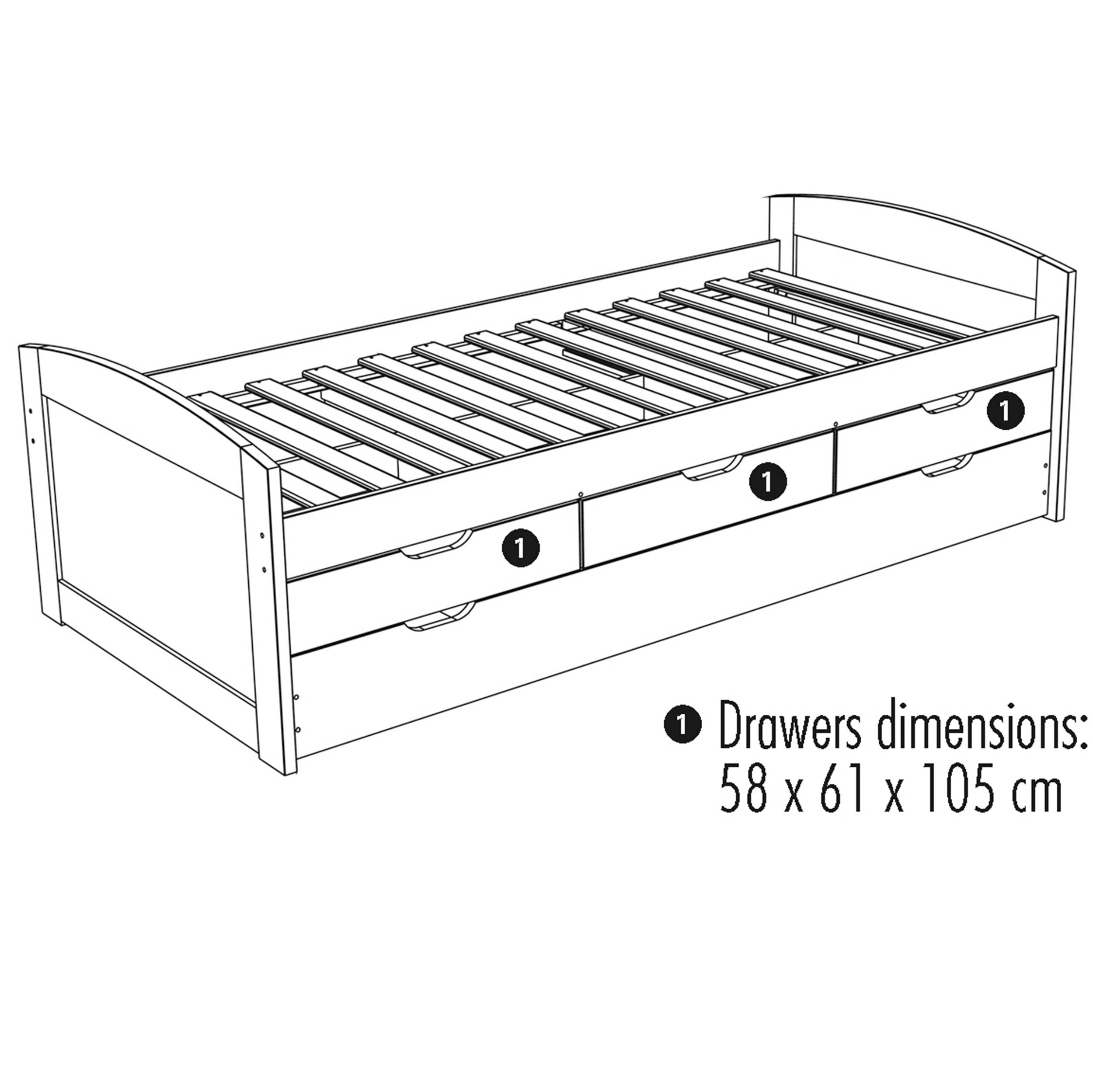 Lit banquette gigogne Thomas 200cm avec tiroirs et lit d'appoint - white wash - Image 2