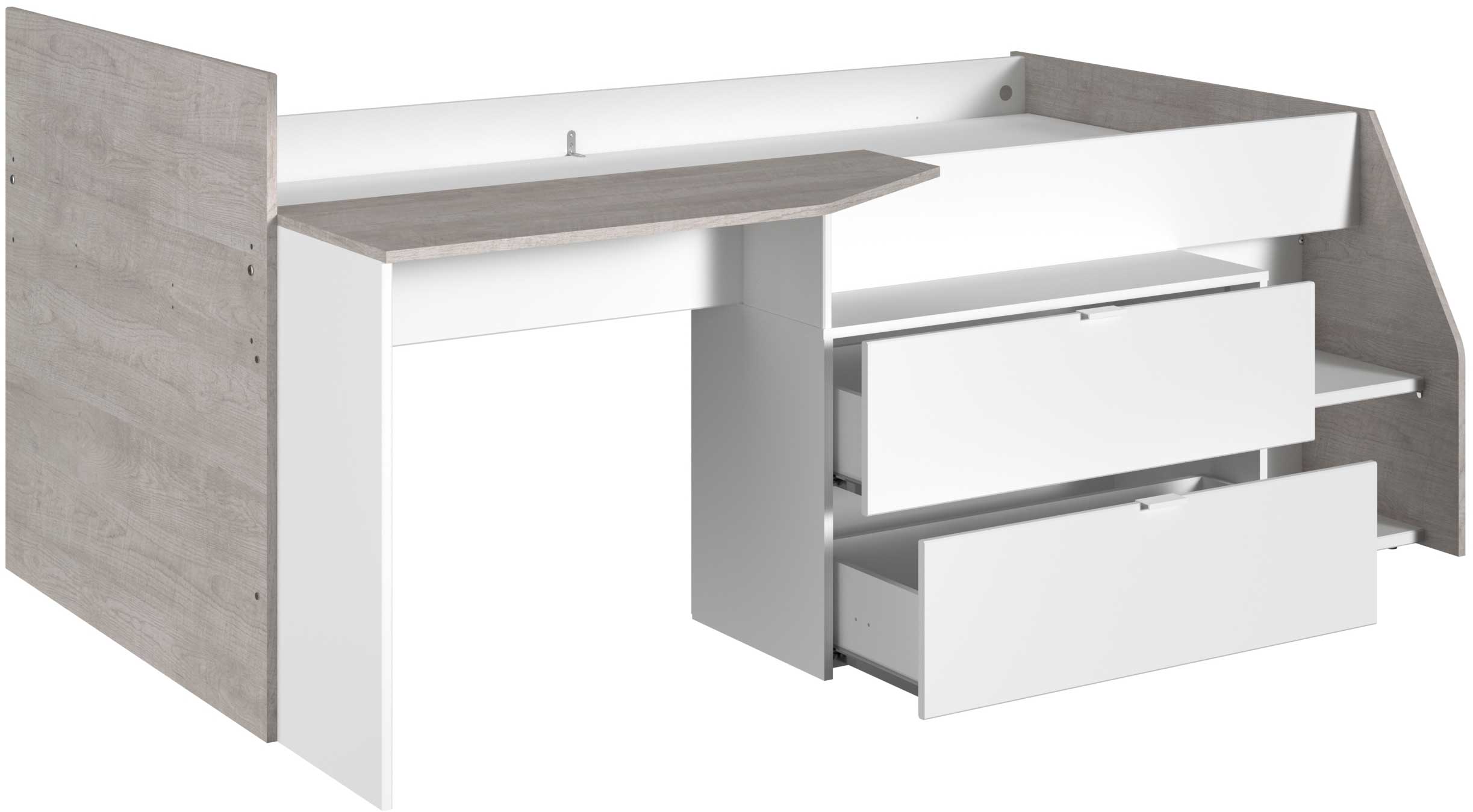 Lit banquette Milky avec bureau et tiroirs - blanc/chêne - Image 2