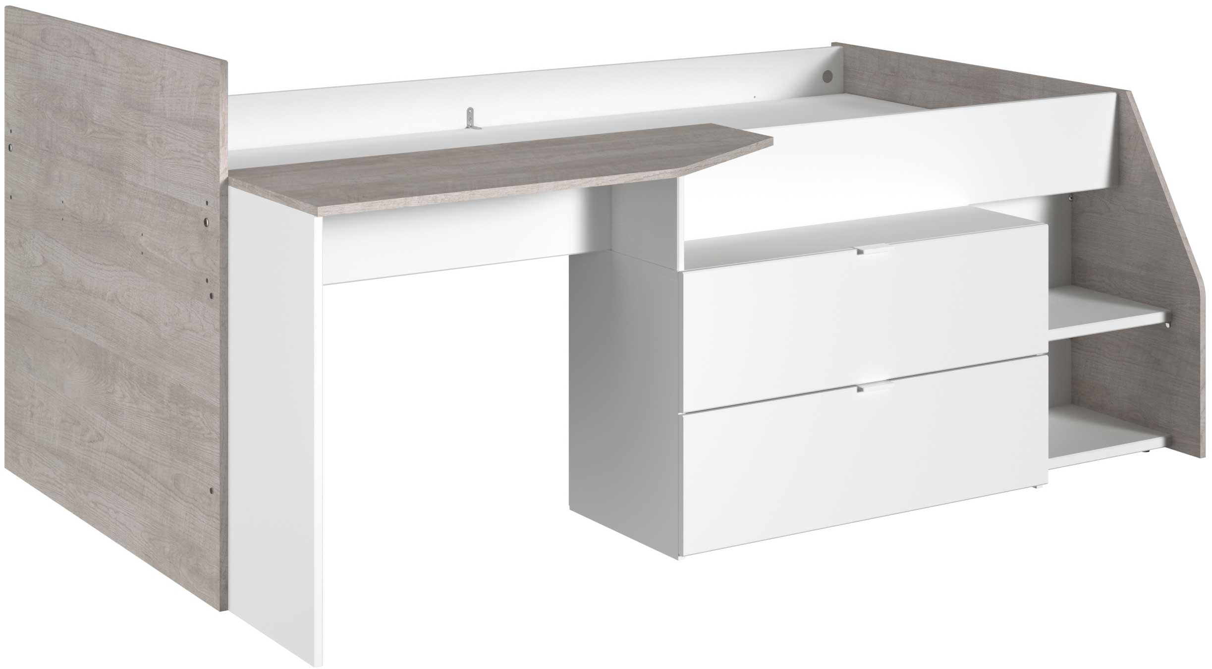 Lit banquette Milky avec bureau et tiroirs - blanc/chêne - Image 5