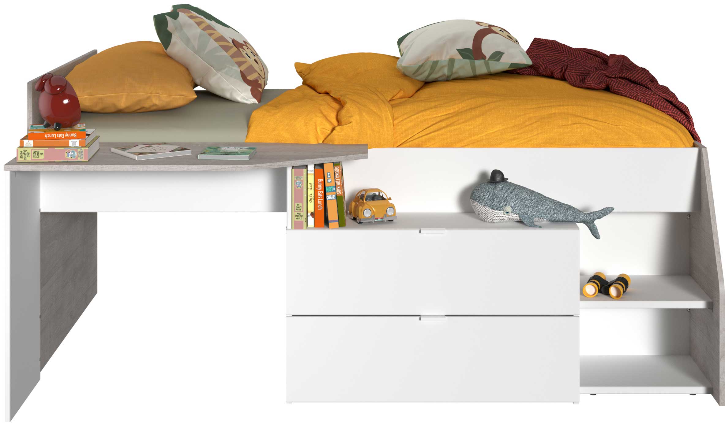 Lit banquette Milky avec bureau et tiroirs - blanc/chêne - Image 9