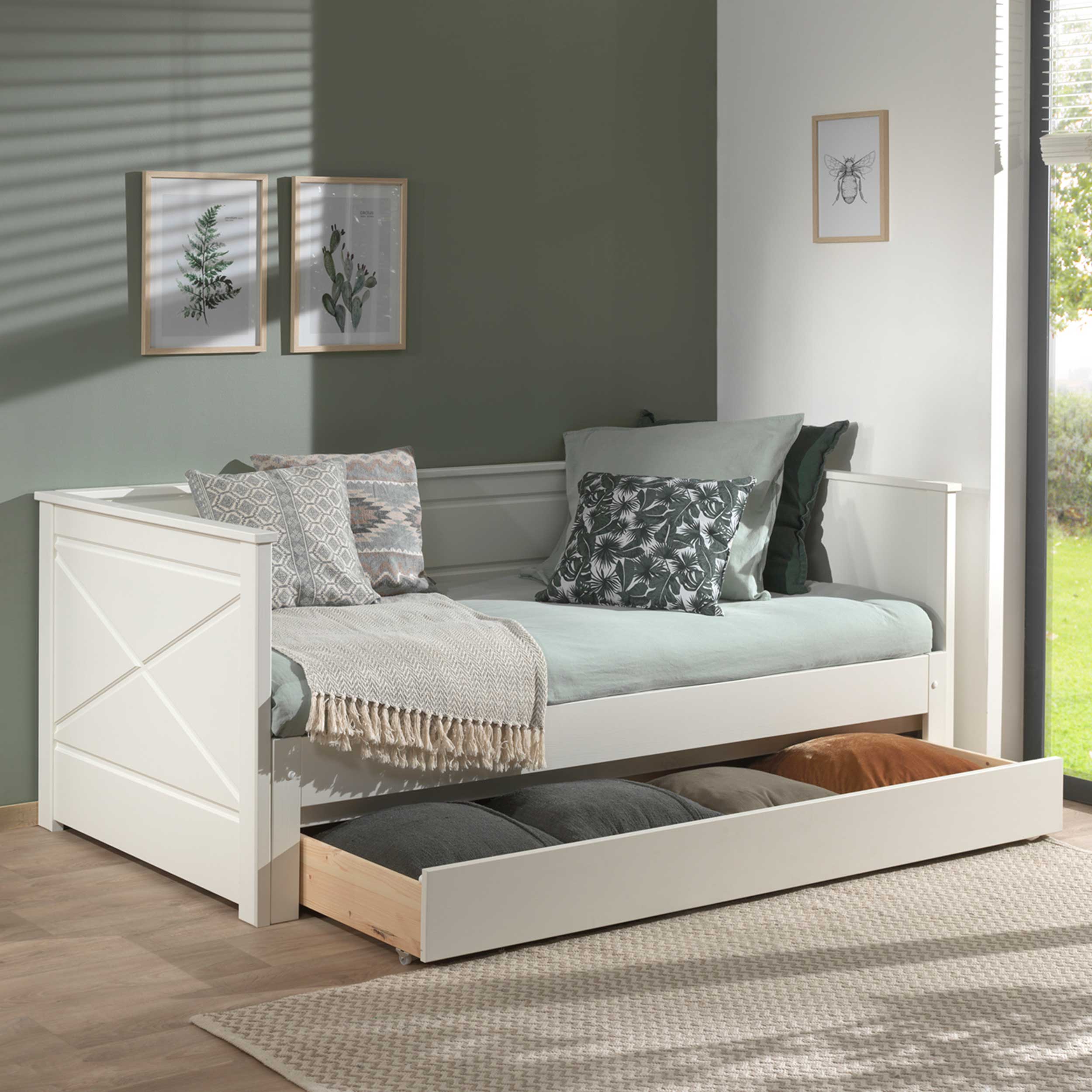 Lit banquette Pepin extensible avec tiroir de lit bois pin - blanc