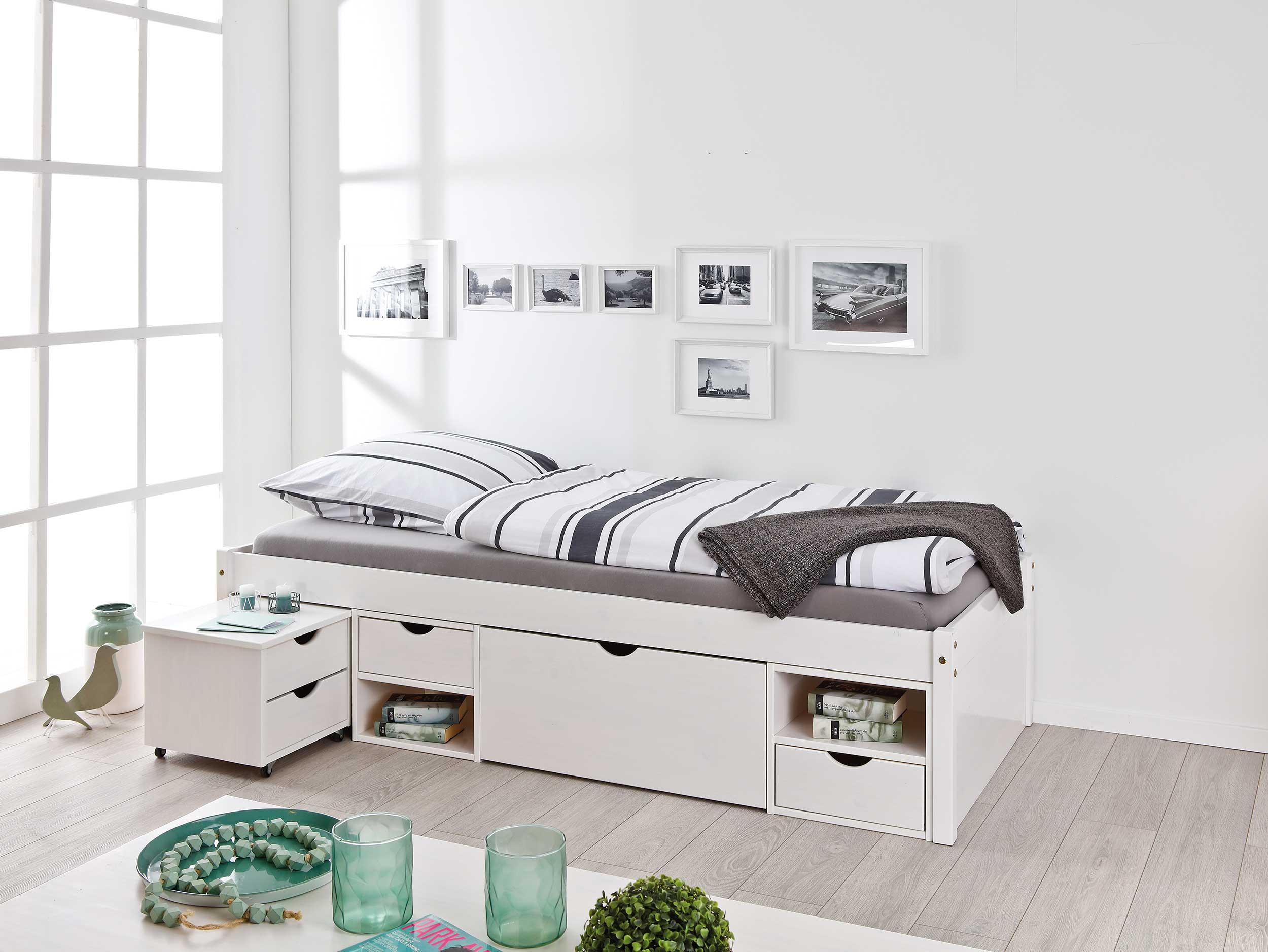 Lit banquette Xavier 90x200 cm avec rangements - white wash - Image 3