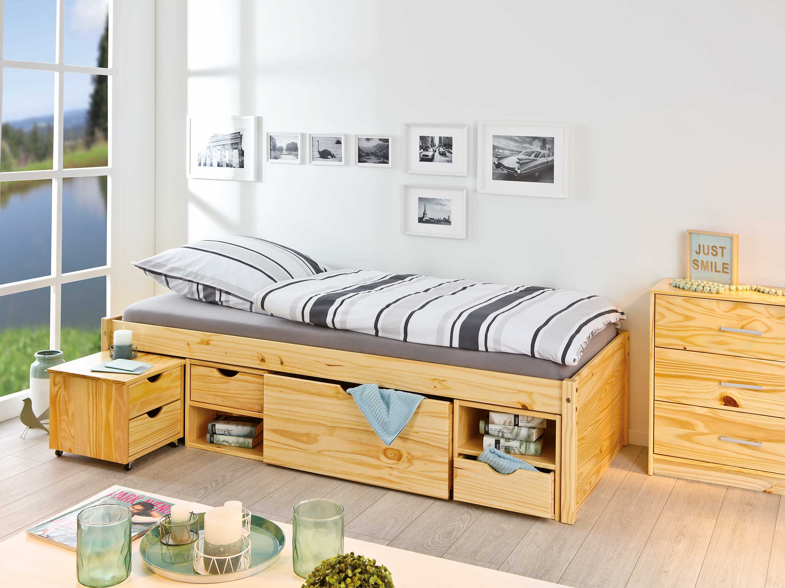 Lit banquette Xavier avec rangements - bois pin - Image 10